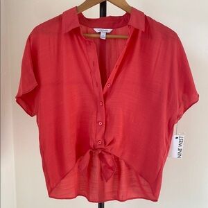 Nine West Pink Button Down Tie Front Top
